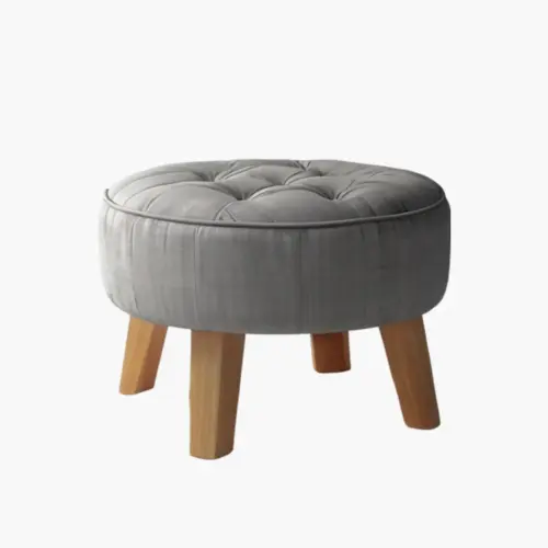 Grey Velvet Fabric Wood Ottoman